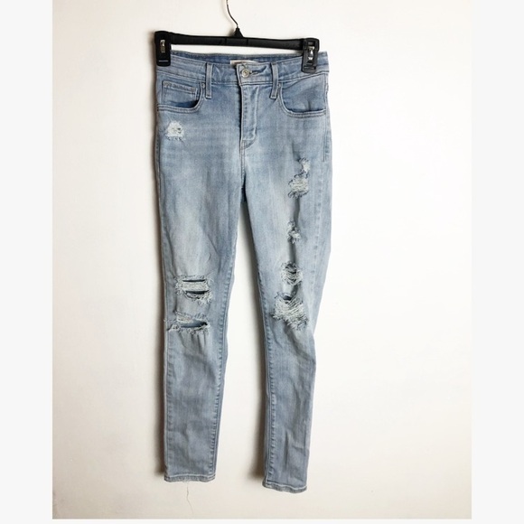 LEVIS 721 high rise distressed skinny jeans 25 - Picture 3 of 4